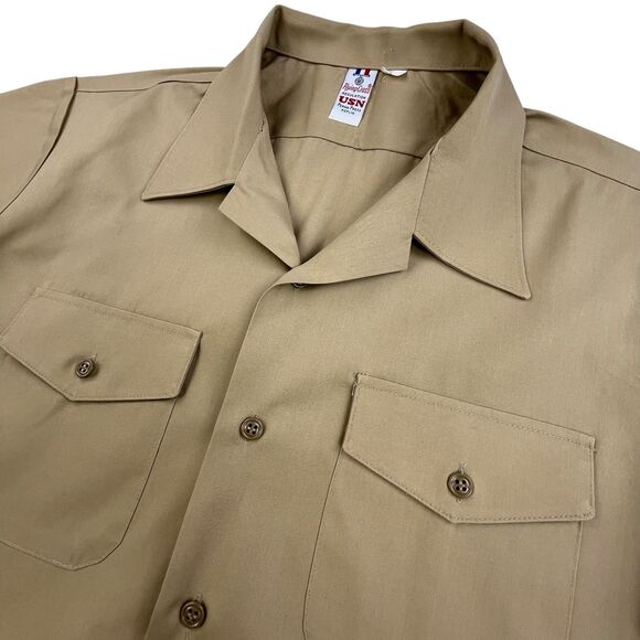 US Navy Flying Cross Uniform Shirt Mens L Khaki Classic Regulation Perma Press - Picture 1 of 11